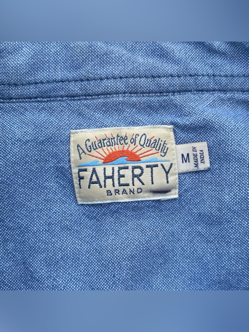 Faherty Button Up Surf Shirt Blue Stripe Heavyweight Blanket Knit Mens Medium - Picture 6 of 6